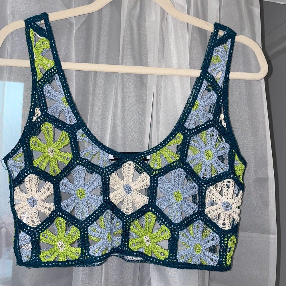 Zara Floral Crochet Knit Top, Size S